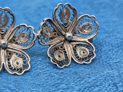 Sterling Silver Filigree Flower Screw-back Earrings Studs Vintage Dainty .75″
