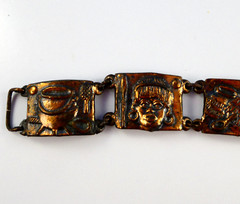 Vintage SIMBA Africa Handmade Panel Bracelet Bronze Tone 40’s Tribal Pots