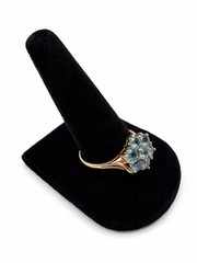 Vintage London Hallmarked 9K Gold Blue Topaz Cluster Ring Size 10 Estate Jewelry