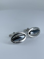 Vintage Swank hematite cufflinks long oval open silver tone design 3/4″