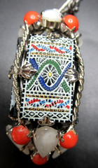 SCHREINER Moroccan Matrix Mosiac Glass Tile 4 Sided Vintage Pendant Necklace