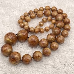 Vintage Plastic Necklace Marbled Brown Lucite Graduated Beads 28″