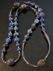 Vintage Chinese Export Sterling Silver Lapis Bead Filigree Clasp Necklace