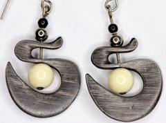 Modern Dangle Drop Earrings Abstract Pewter Metal Swirl Pierced