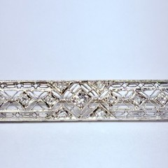 Art Deco 800 Platinum 0.24ctw Old European Diamond 53mm Bar Brooch Pin 4.4g