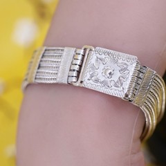6.5”, VTG Nepal Sterling 925 silver handmade bracelet, 6 strands wheat chain