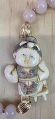 Vintage Chinese Export Necklace, Carved Rose Quartz Flower, Signed Asian Figural