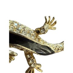 Vintage Gold Tone Salamander Brooch with Blue Rhinestones & Enamel missing one