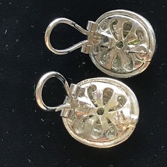 Vintage 2-tone Renaissance Revival Peridot Clear Cubic Zirconia Pierced Earrings