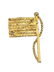 Vintage Gold Tone American Flag Brooch Pin USA Patriotic Red White Blue Stones