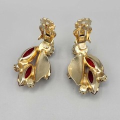 Juliana for Weiss Red Navette Rhinestone Metal Leaf Brooch & Earrings BOOK PIECE