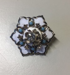 Vintage Rhinestone Enamel Turquoise Flower Brooch