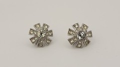 Vtg Fan/Bow Brooch & ALBION Signed Screwback Earrings Mid-century Rhinestones