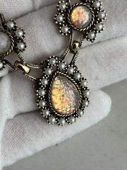 Vintage SARAH COVENTRY Empress Faux Fire Opal Glass Pearl Bead Necklace