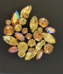 Signed Regency Rhinestone Brooch AB Amber Yellow Champagne Spray Pin
