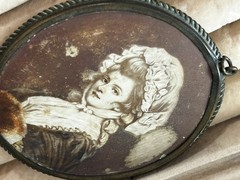 Antique Victorian Revival Cameo Portrait Pendant -Brass Frame Edwardian- Large
