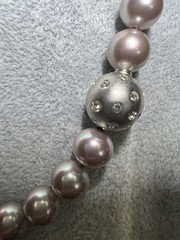VINTAGE RARE PINK MAJORICA PEARL NECKLACE W/RHINESTONE CLASP 17 IN. 9MM BOX/CERT