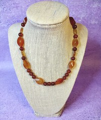 Carnelian Beaded Necklace Vintage Assorted Size Beads Round Oval 15.5 Inches