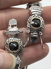 Vintage Renaissance Revival Black Onyx & Pave Cubic Zirconia Bracelet sz 7″