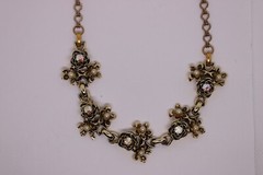 Vtg Gold Tone AB Rhinestone Cluster Choker Necklace 15″ 1950s 1960s Unsigned