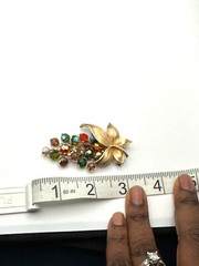 Vintage Gold-Tone Flower Brooch With Colorful Faceted Beads & Secure Pin Clasp