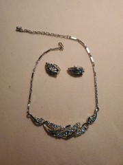 Coro Vintage Necklace Earrings Set, Blue Rhinestones Silvertone Setting, Fresh