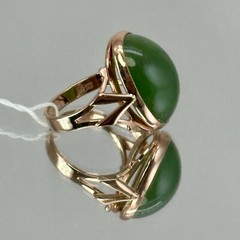 Rare USSR Vintage Original Rose Gold Natural Nephritis Ring 583 14K 6,41 g. 7 US