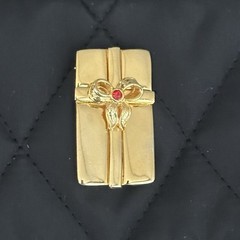 VTG Shiny Gold-tone AAi Signed Rapped Gift Box Brooch Red Gem