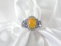 Vintage Sterling Silver 925 Fire Ethiopian Opal Tanzanite Butterfly Ring Size 7