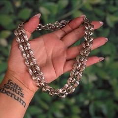 Vintage Monet Silver Chain Necklace Collar Chunky Wide 70s Signed Links