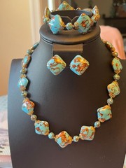 VTG Made In Italy Venetian Glass Turquoise Blue Aventurine 3-Piece Jewelry Set –