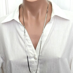Vintage Monet Silver Tone Herringbone Chain Necklace 30 in