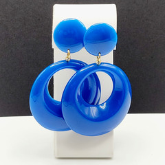 Vintage Blue Hoops Wide Bottom Retro Design Hoop Acrylic Pierced Style Earrings