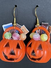 Halloween Trick or Treat Pumpkin Pail Dangling Pierced Earrings Each Pail Varies
