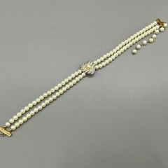 Richelieu Necklace Vintage Faux Pearl Double Strand Rhinestone Heart Choker