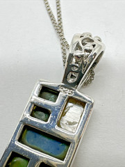Sterling Silver MOP Turquoise Malachite Quartz Necklace 17.75″ / 1 5/8″ 8.1g