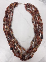RARE Vintage Chinese Real Carnelian Hand Beaded necklace Multi Strands 925 Clasp