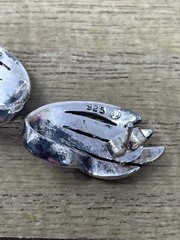Vintage Sterling Silver 925 Marcasite Earrings SD Hallmark Abstract Leaf Studs