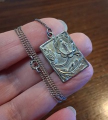 Antique Sterling Art Nouveau Madonna Pendant With Chain 18″ 5g See Pics/Descript