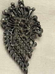 Huge Vintage Black Hematite Grey Rhinestone Paisley Spray Brooch Pin 3.25”