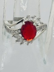 Vintage Faux Ruby Clear CZ Cubic Zirconia Silver Tone Ladies Band Ring Size 9.25