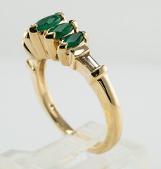 Natural Emerald Diamond Tapered Baguette Ring 14K Gold Band