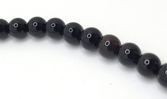 Vintage Black Onyx 6mm Round Beaded Necklace 12 KT GF Fishhook Clasp 16″