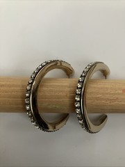 Vintage 1.5” Crystal Rhinestone Gold Tone Metal Hoop Earrings Pierced No Backs