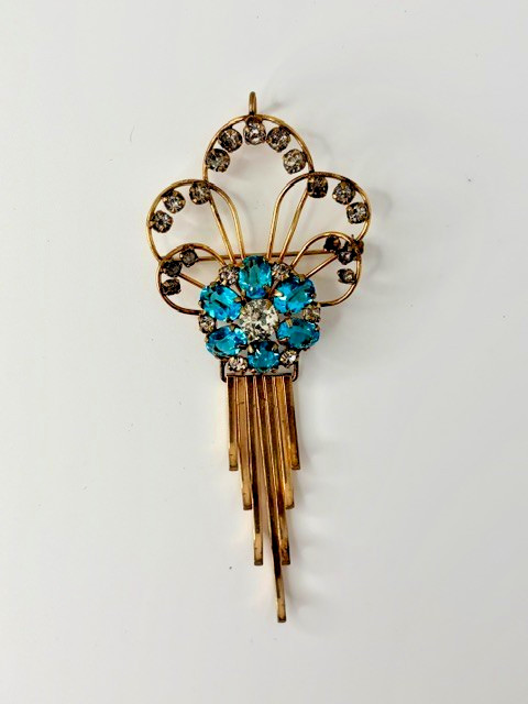 Vintage Teal and Clear Stone 12K Gold Filled M&S Brooch – Phyllis