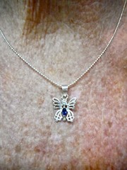 Vintage-Sterling Silver Butterfly Open Work w/Stones Slide & Sterling Chain