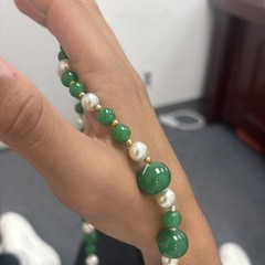 Jade Necklace Green Beads And White Pearls