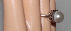 Vintage Sterling Silver CFJ Single Pearl Ornate Setting Ring Size 5 3/4 or 6