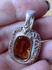 MICHELLE ALBALA LARGE CITRINE QUARTZ RING & PENDANT NECKLACE ENHANCER SET 925 SS