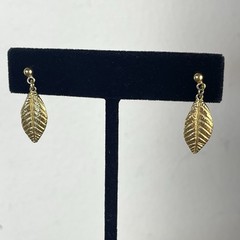Vintage Festival Feathers & Leaf Pierced Earrings Brass Gold Tone Jewelry Native